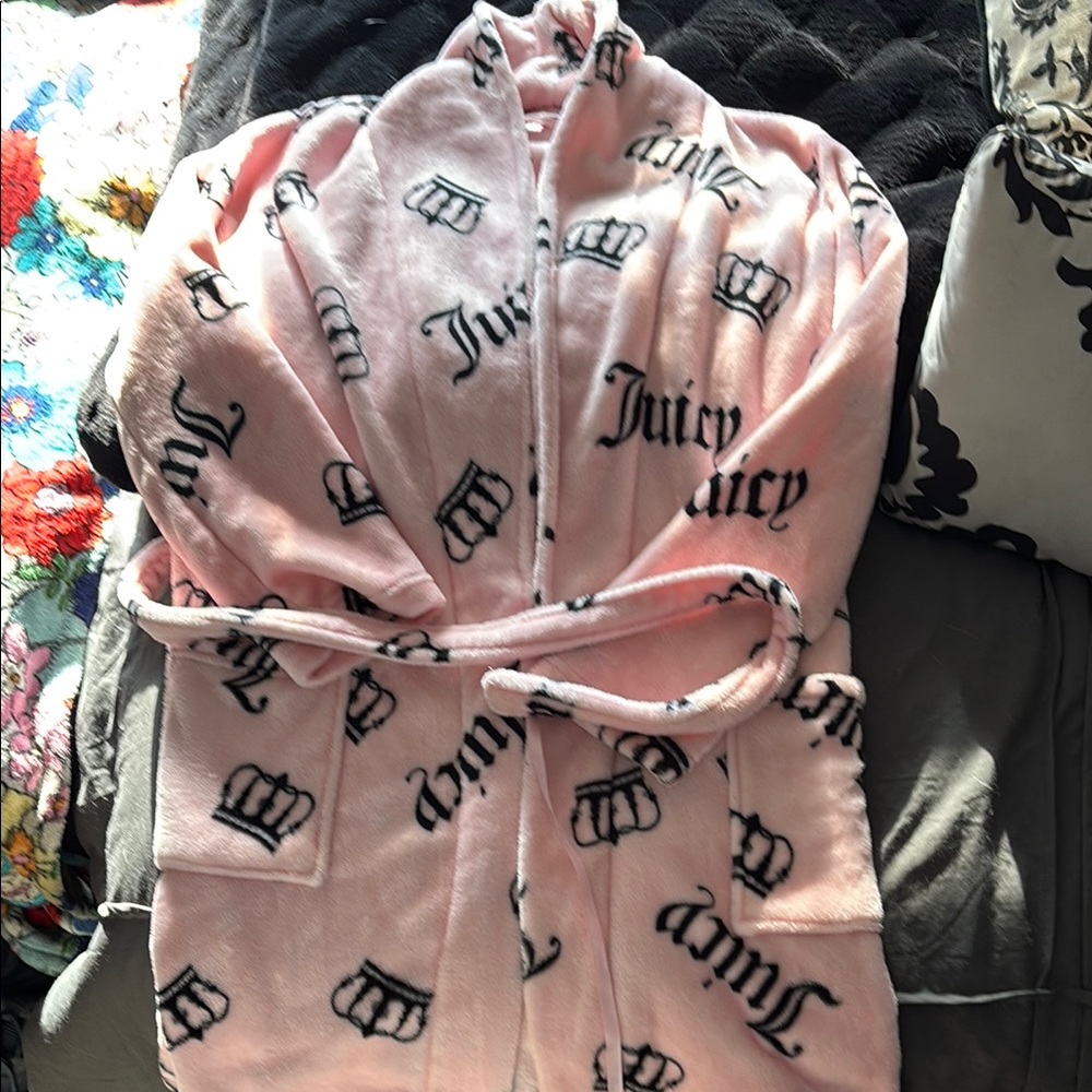 Juicy Couture Plush Pink and Black Logo Robe